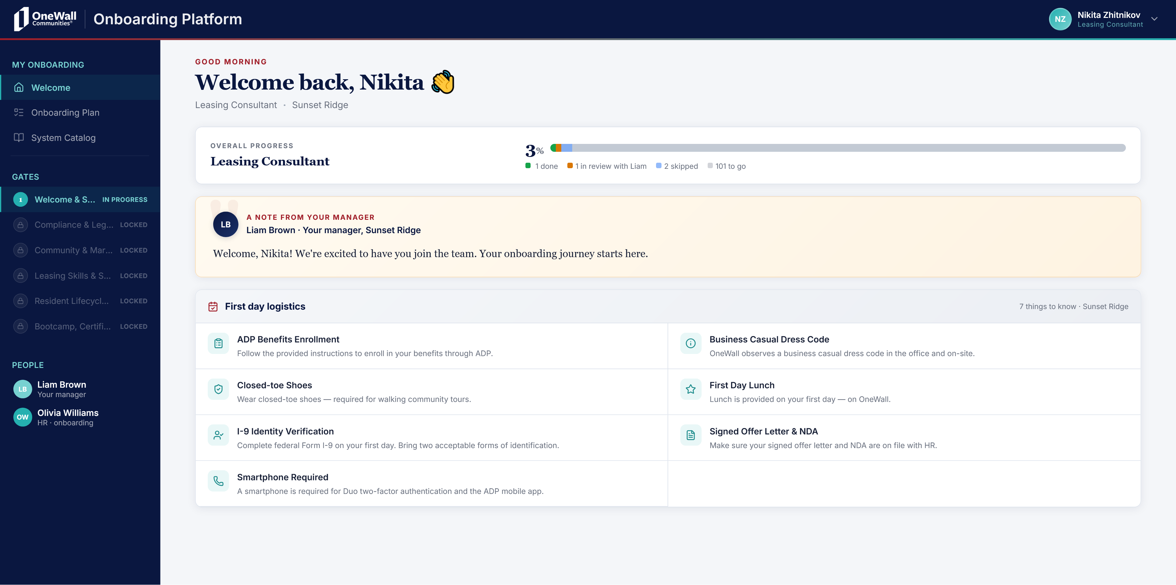Employee Onboarding Hub interface
